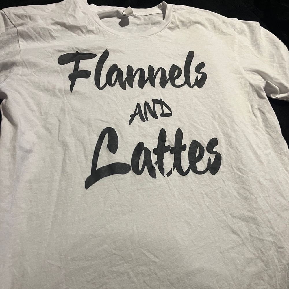 Cotton Heritage Women’s Tee says Flannels and Lattes size Medium NEW
